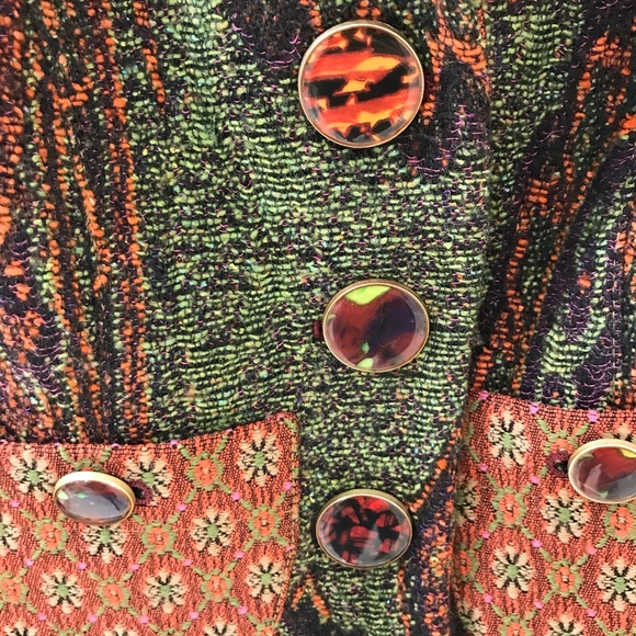 SOLD - ETRO {40} Wool Printed Jacket Orange & Green Tapestry - Picture 4 of 16